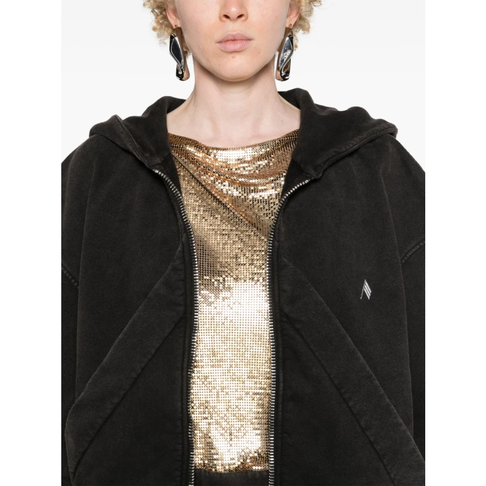 The Attico Zwarte Sweater met Logoprint en Capuchon Black Dames
