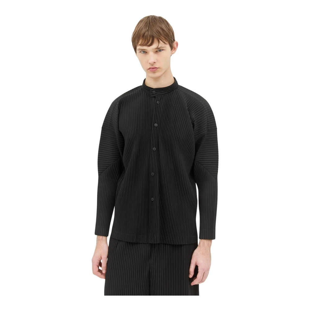 Issey Miyake Geplooide bandkraag overhemd Black Heren