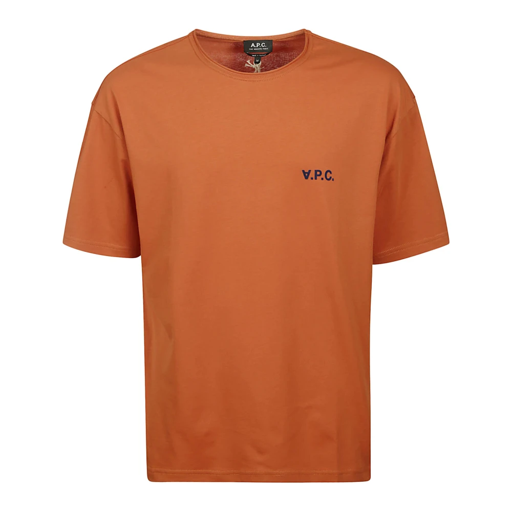 A.p.c. Men's Red T-Shirts, S, Orange Cotton T-Shirt With Logo