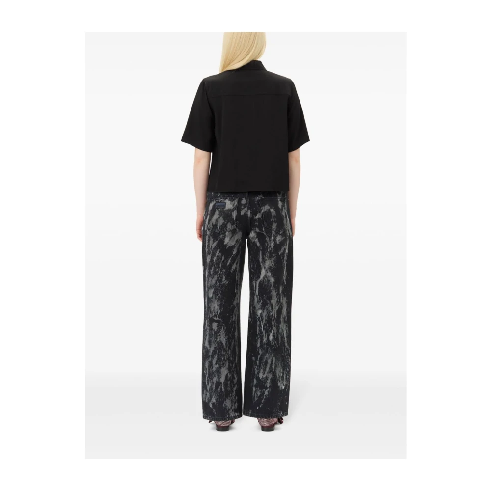 Ganni Zwarte Bloemen Glitter Motorbloes Black Dames