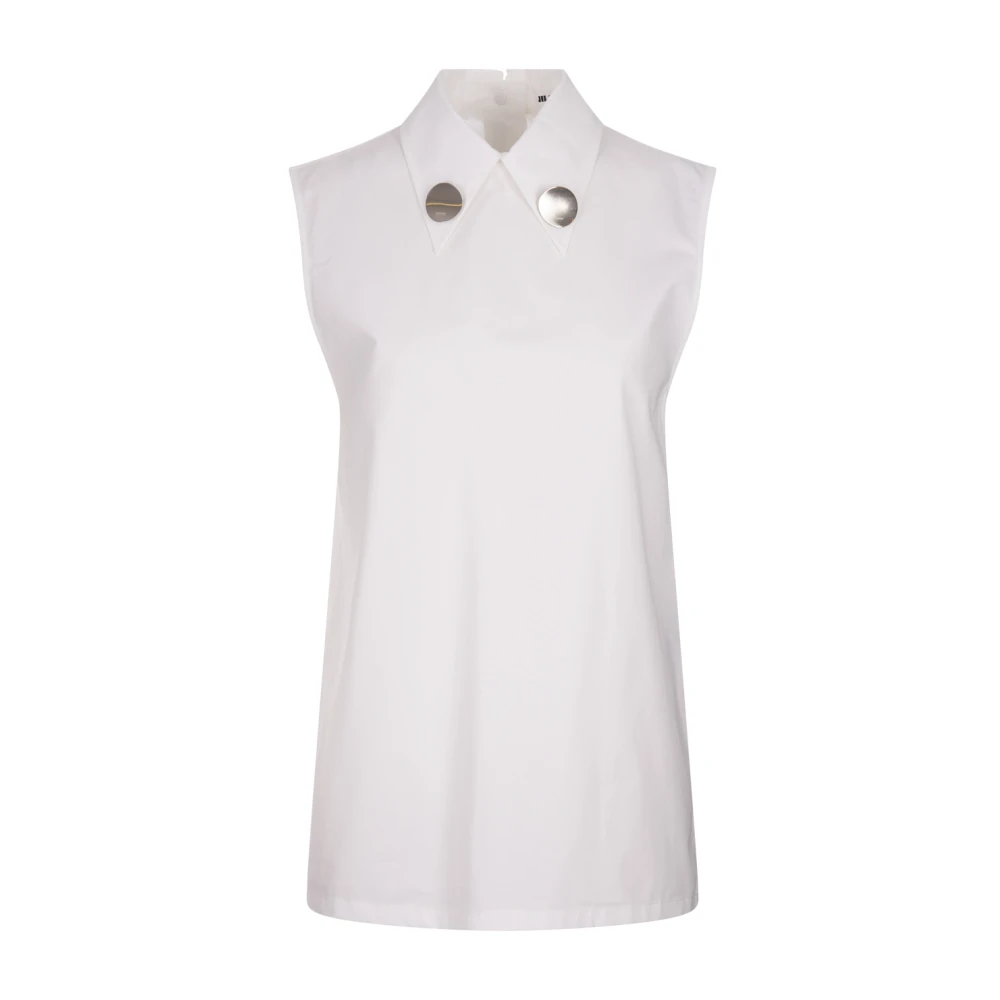 Jil Sander Wit Mouwloos Katoenen Top met Sieraden White Dames