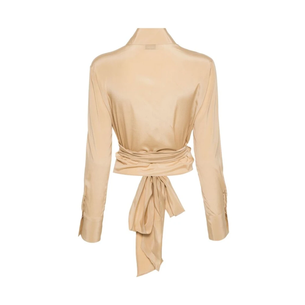 Mazzarelli Zijde Blend Wrap Shirt Beige Dames