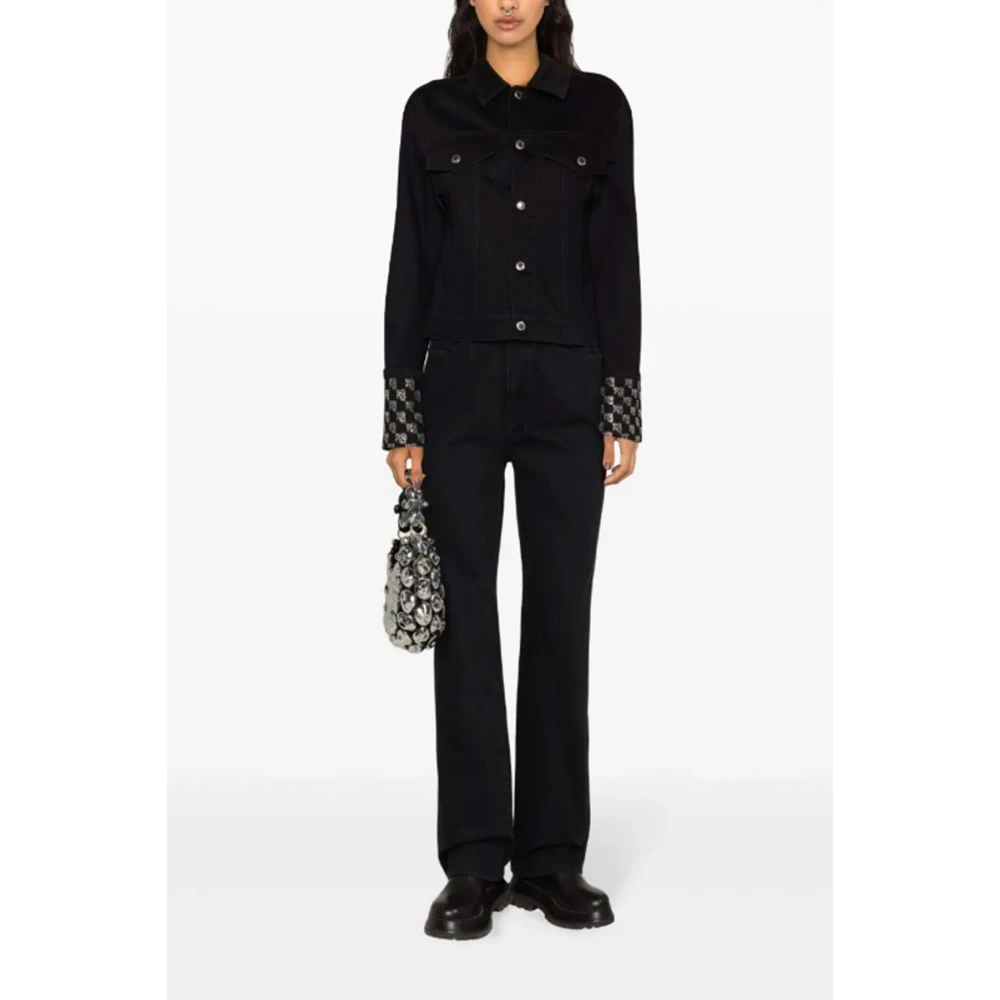 alexander wang Zwarte Katoenen Denim Jas Strass Decoratie Black Dames