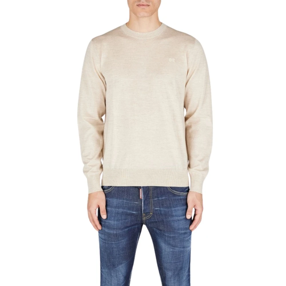 Dsquared2 Geborduurd logo fijngebreide trui Beige Heren