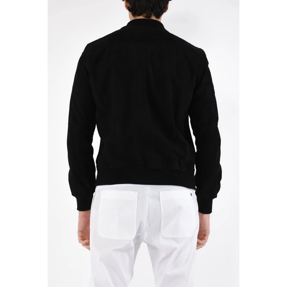 Dfour Slim Fit Leren Bomberjack Black Heren