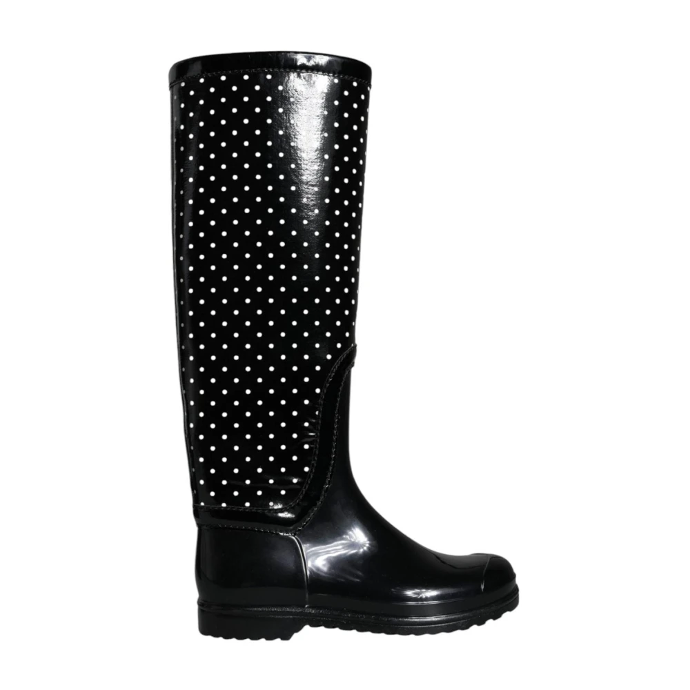 Dolce & Gabbana Black Polka Dot Glossy Rain Boots - Female - Wellies - 3 Uk - Shoes