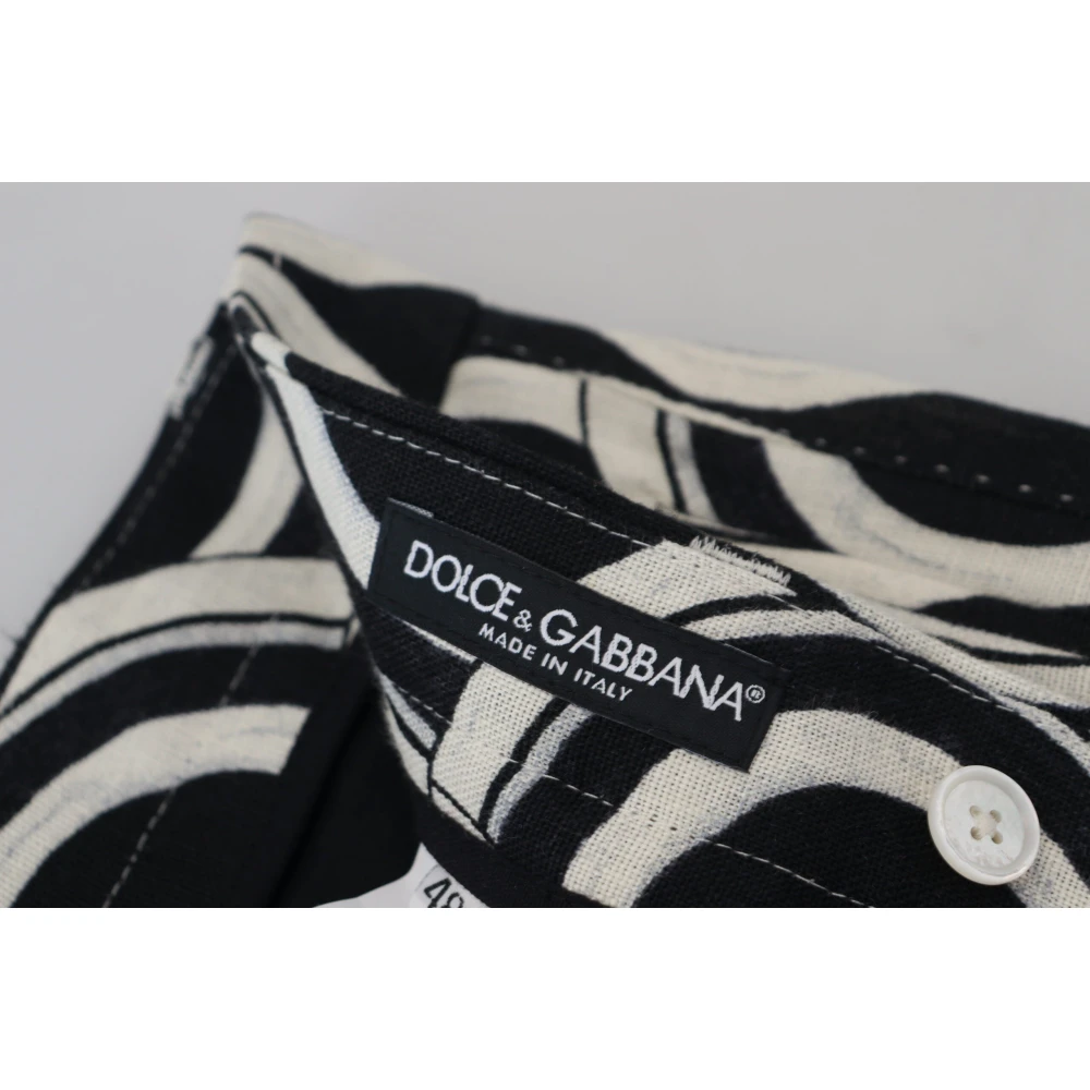 Dolce & Gabbana Zwart Wit Patroon Linnen Bermuda Shorts Black Heren