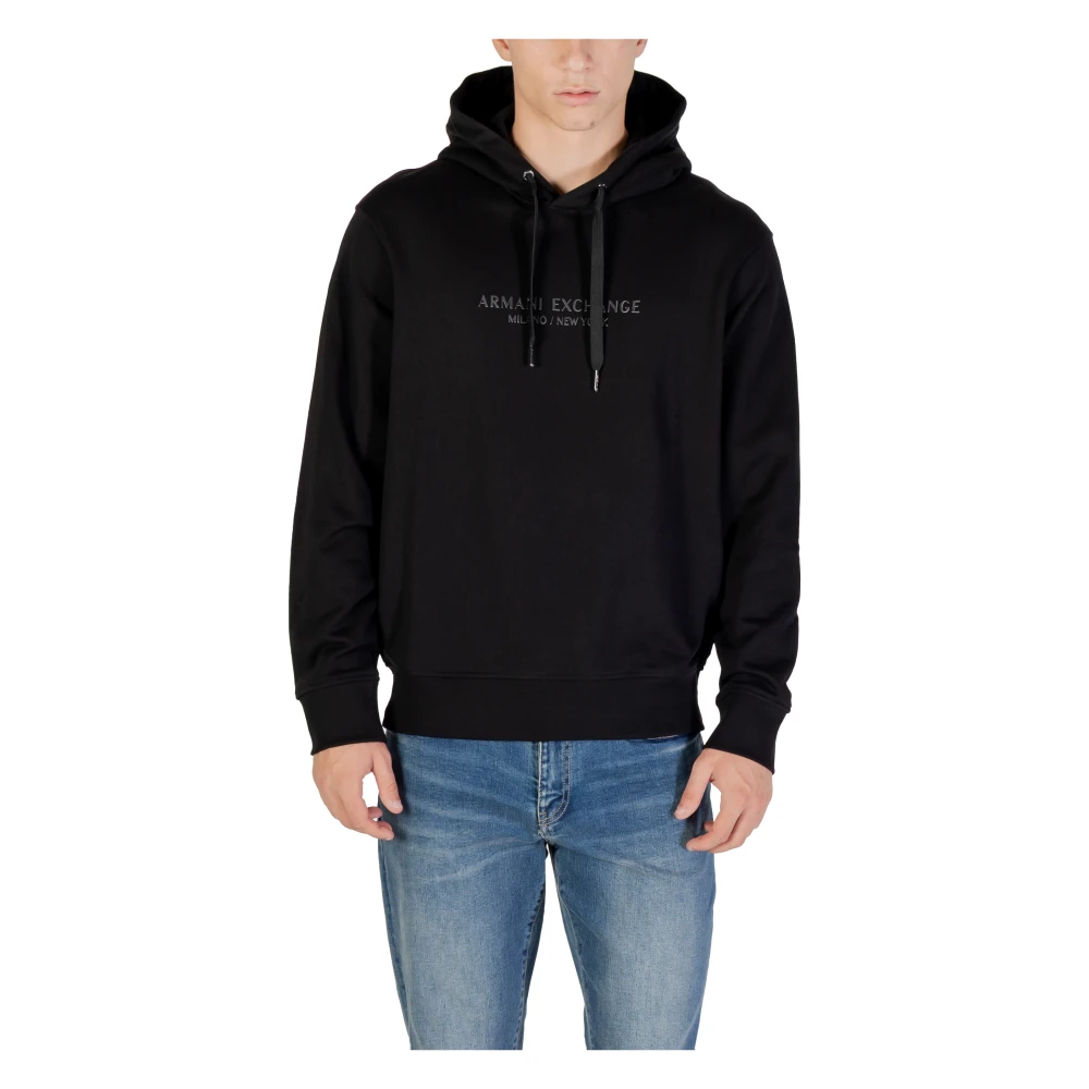 Armani Exchange Men's Black Modern Hoodie In Cotton Fabric Extra Small