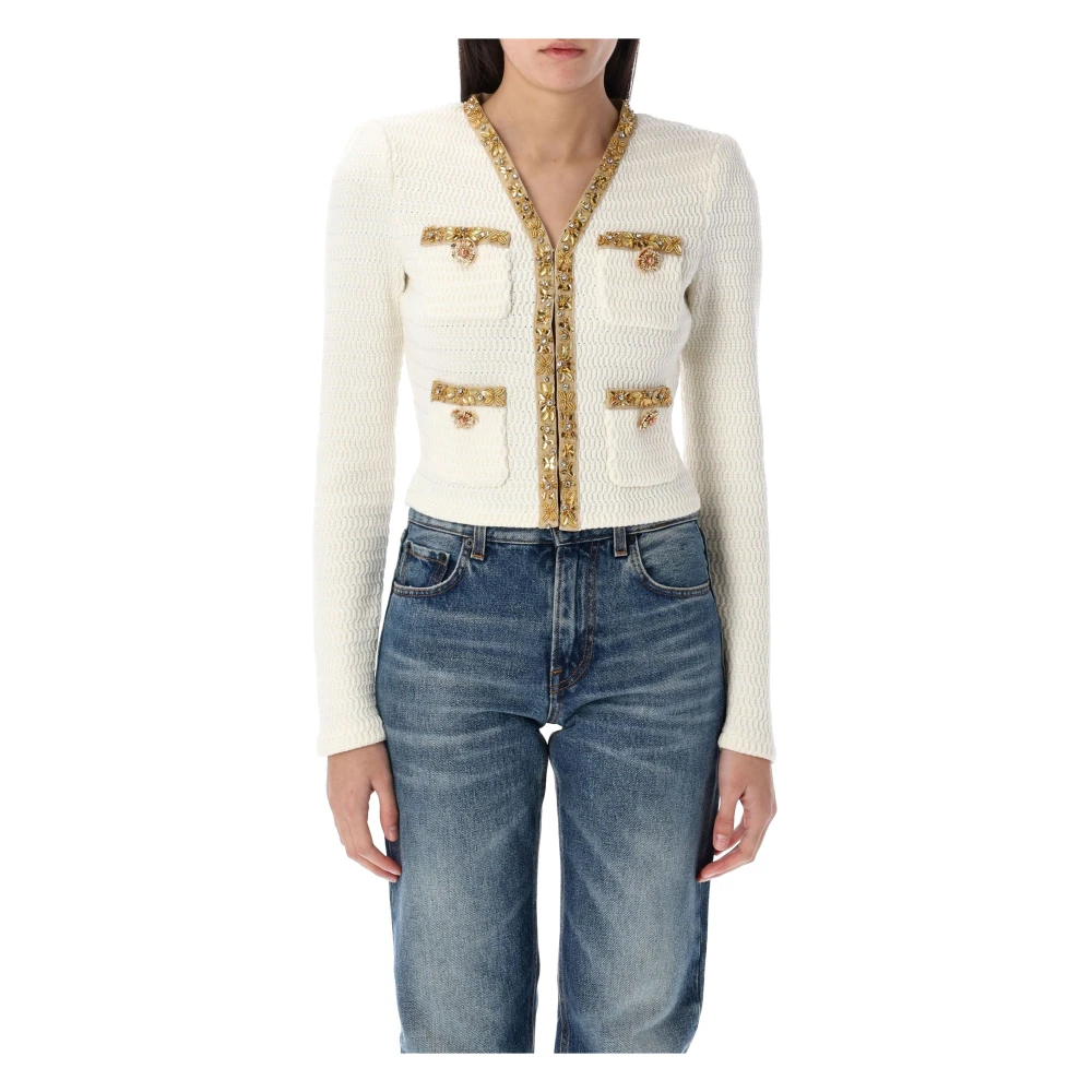 Self Portrait Crème Lurex Gebreide Vest Jas White Dames