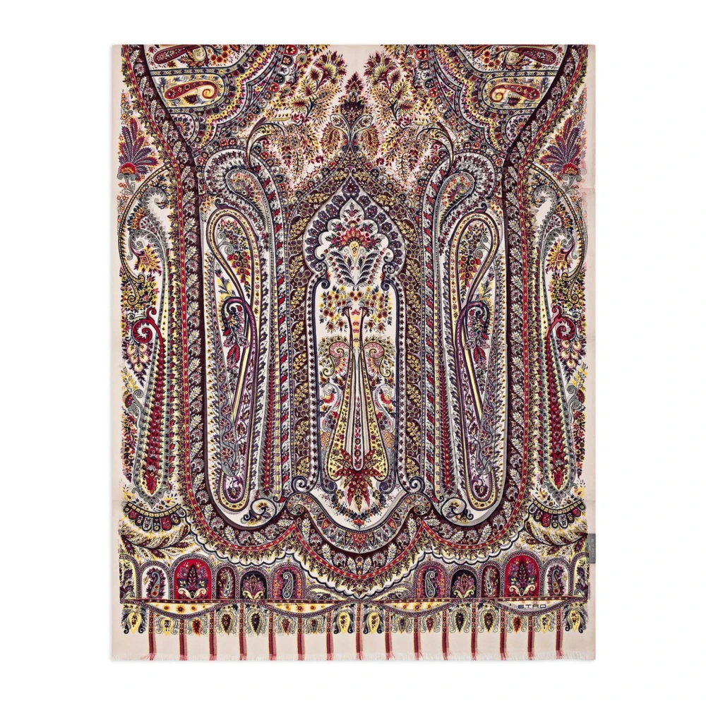 ETRO Bloemen Paisley Zijden Chiffon Franje Sjaal Multicolor Dames