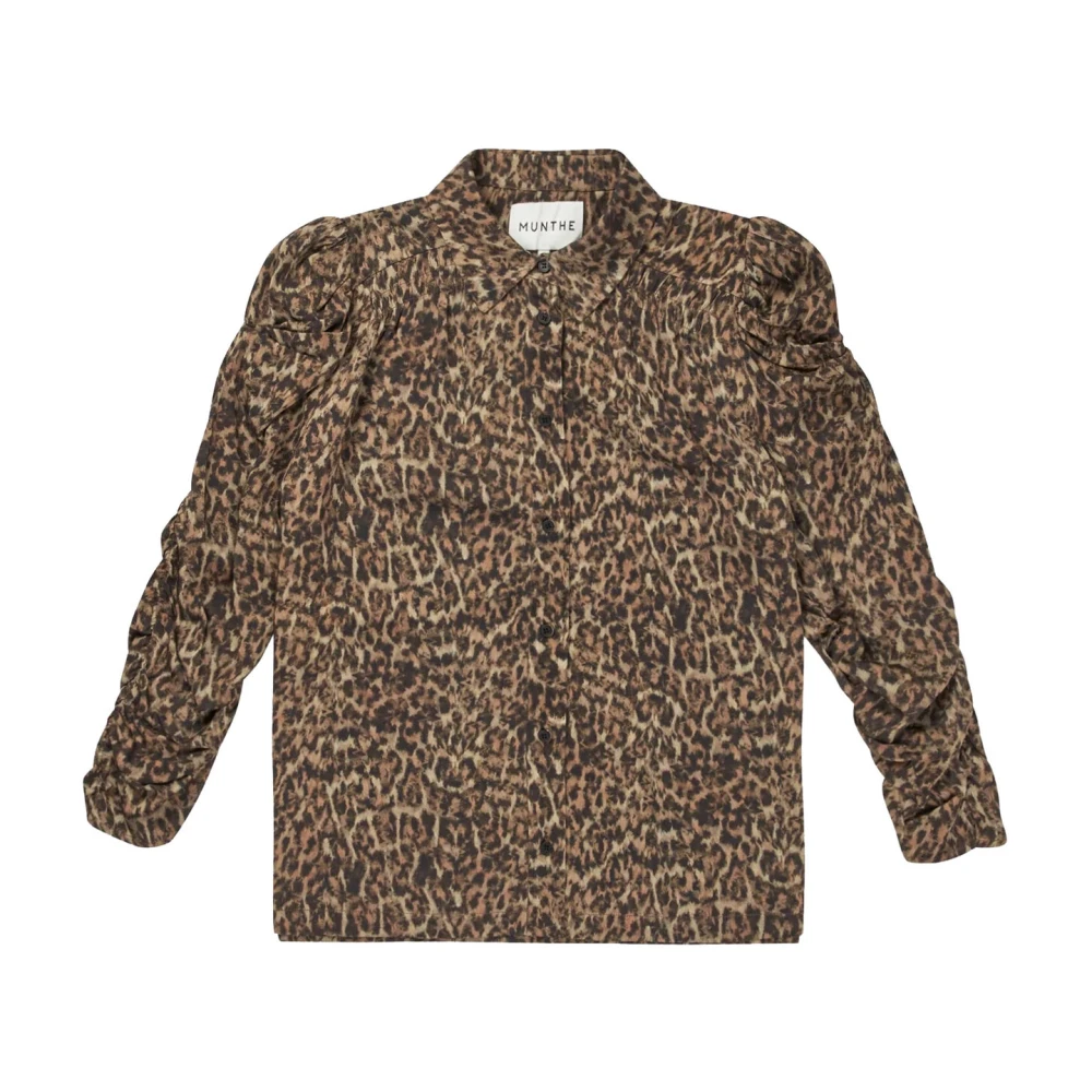 Munthe Luipaardprint Blouse met Gerimpelde Details Brown Dames