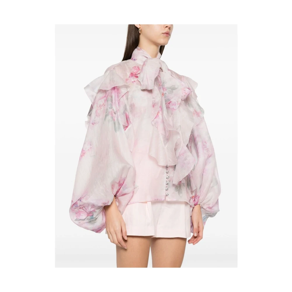 Zimmermann Lila Strik Kraag Pof Mouw Shirt Pink Dames