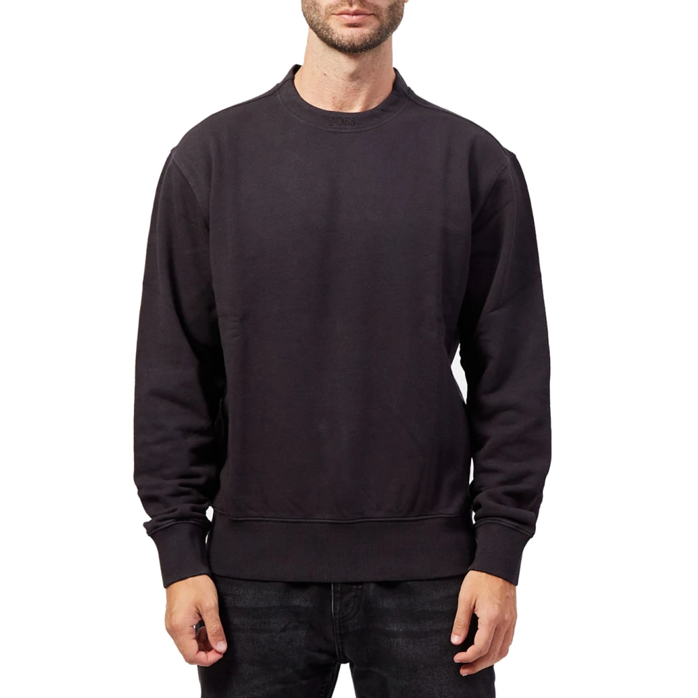 Hugo Boss Svart Bomull Crewneck Sweatshirt Orange Kollektion Black, Herr