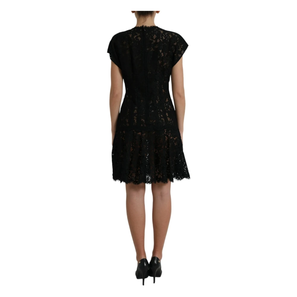 Dolce & Gabbana Zwart Bloemen Kant A-Lijn Minijurk Black Dames