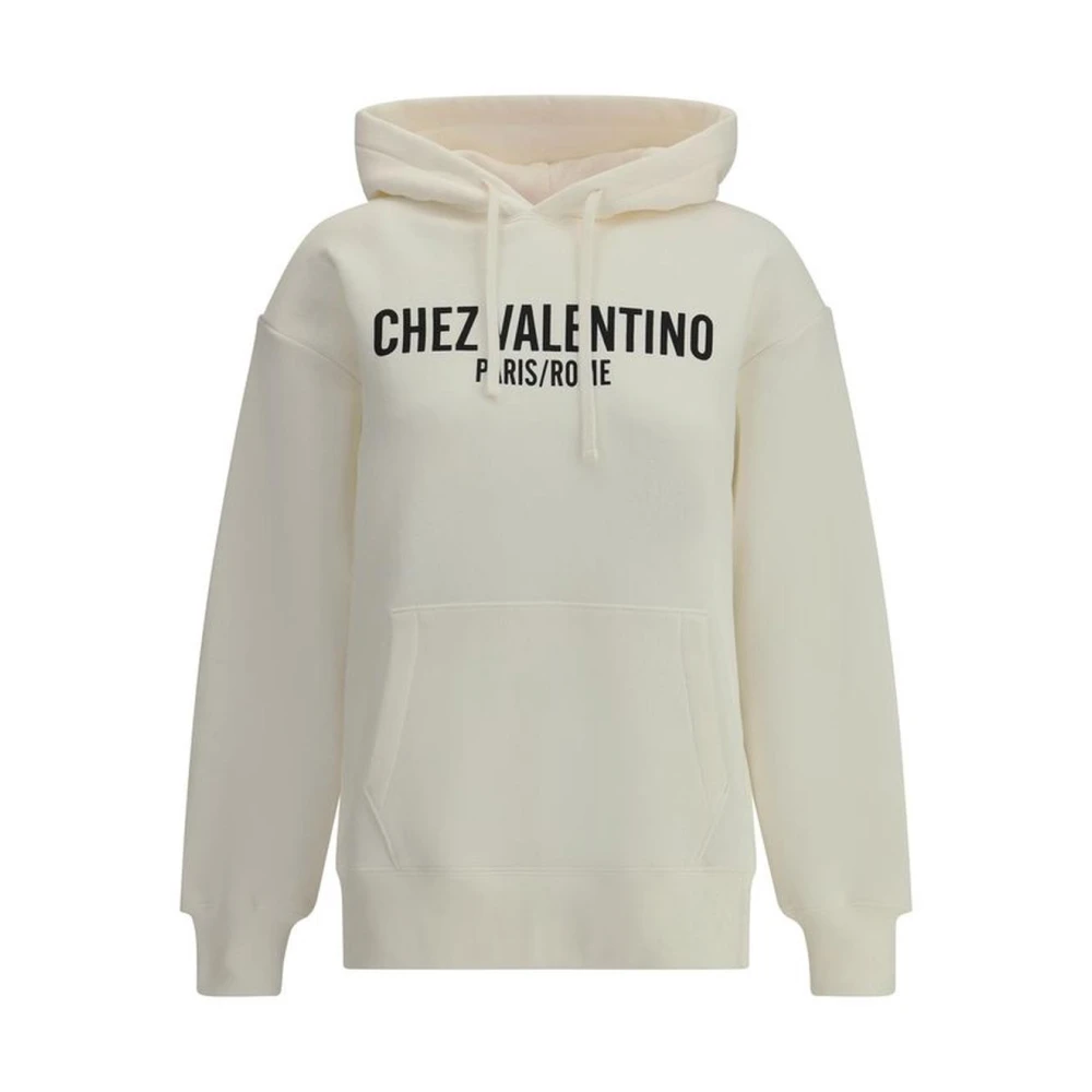 Valentino Maxi Monogram Print Katoenen Hoodie White Dames