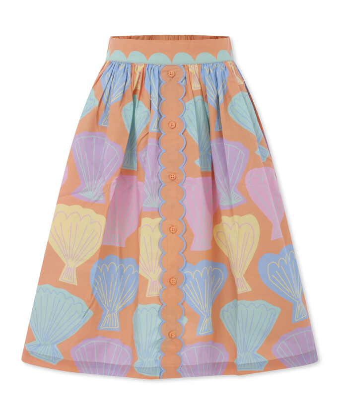 orange-shell-print-casual-skirt