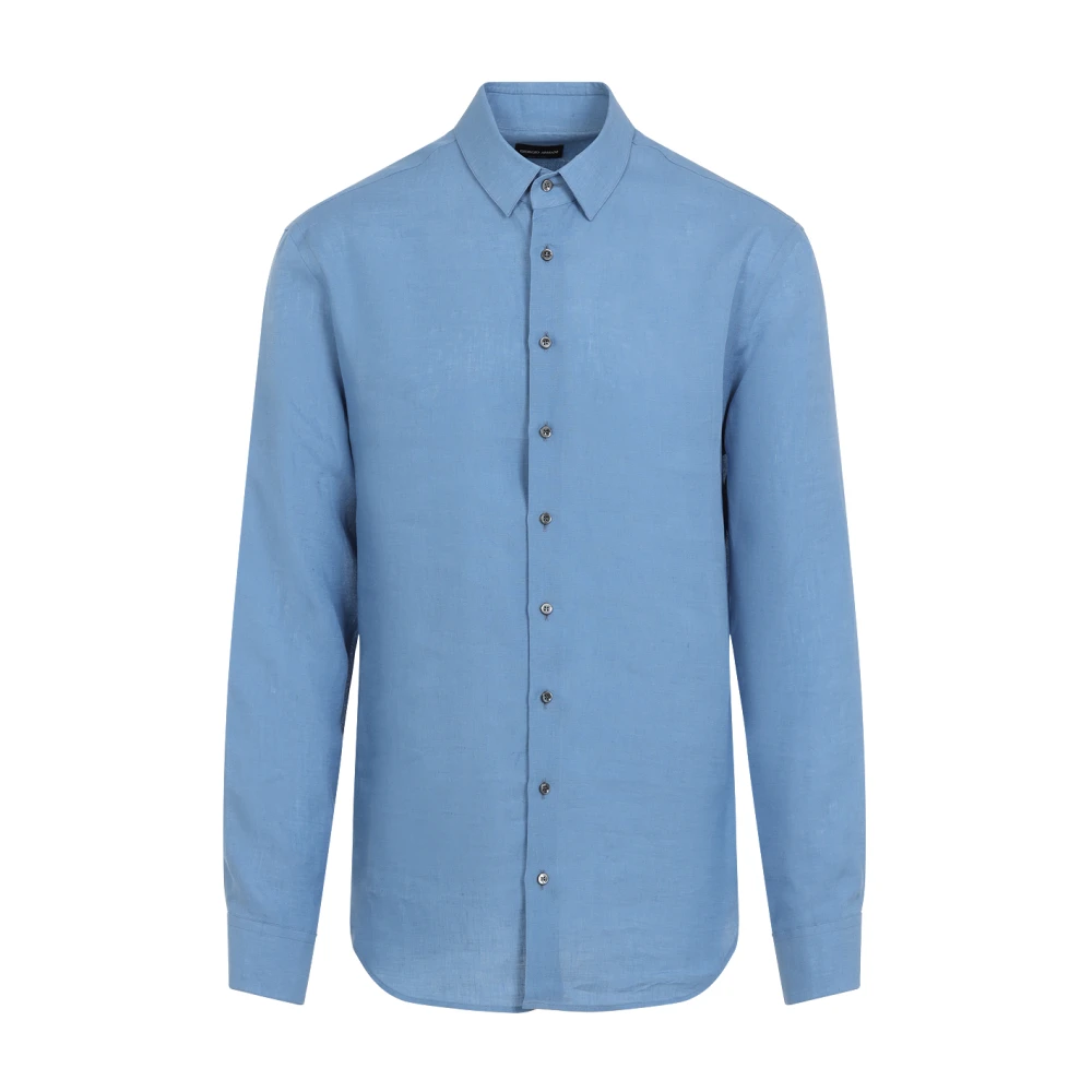 Giorgio Armani Men's Blue Casual Shirts,, Linen Shirt Elegant Style Extra Large