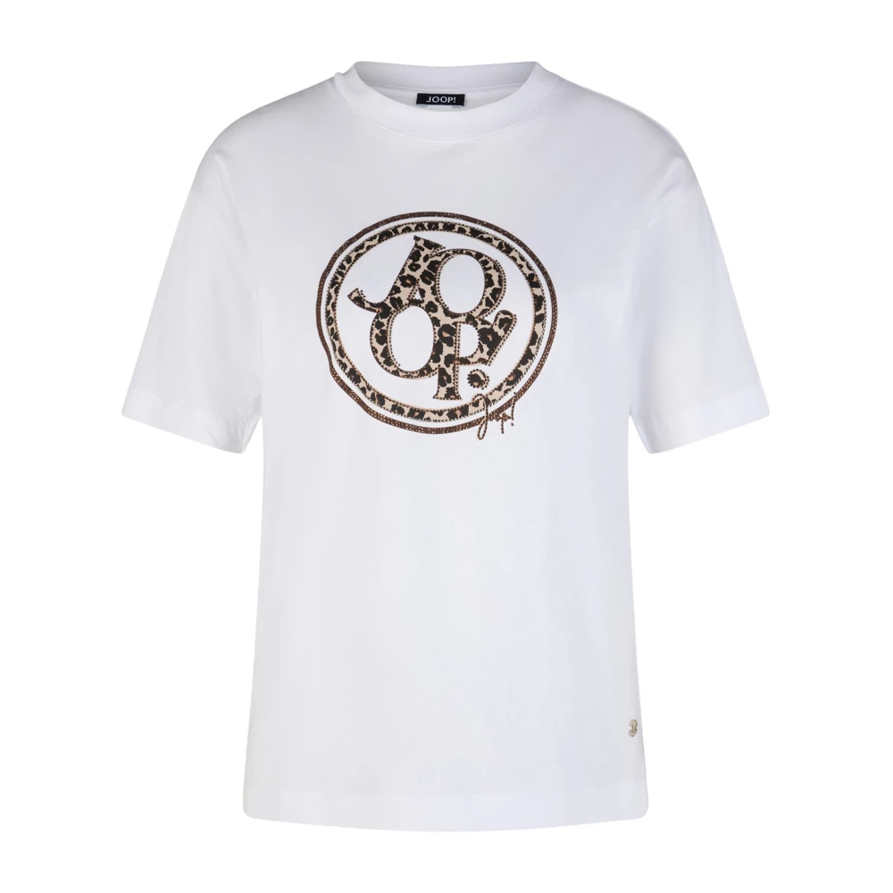 Joop! Kristal Logo T-shirt Luipaard Ontwerp White Dames