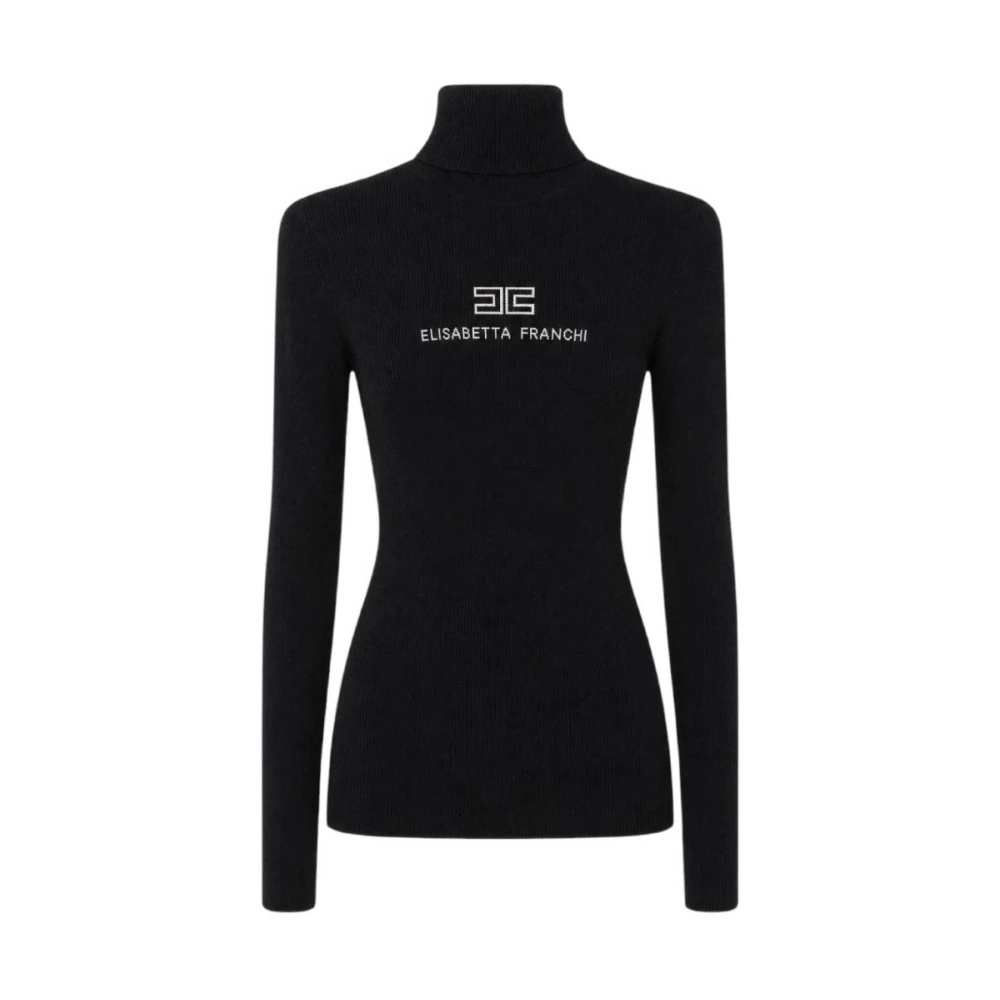 Elisabetta Franchi , Turtlenecks, Female, Black, L, Ribbed Knit Turtleneck