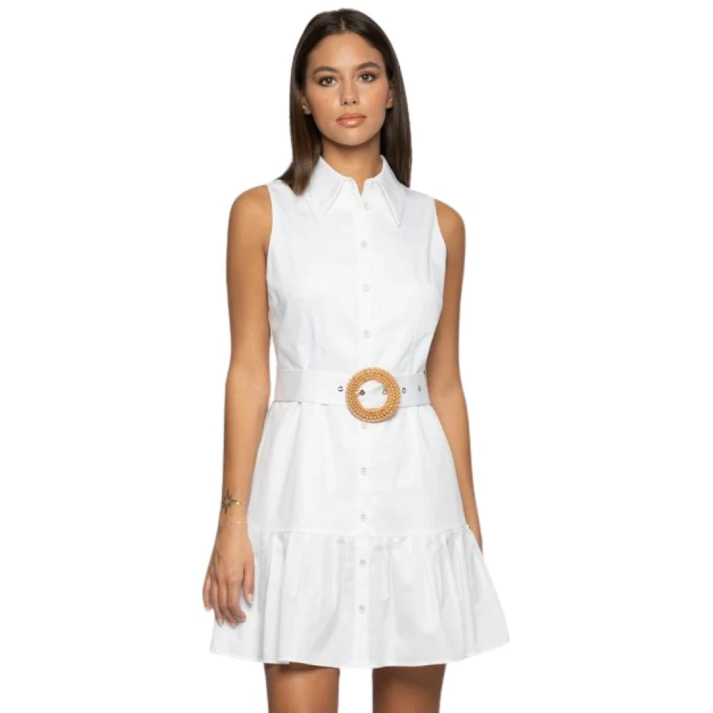 Kocca Witte Katoenen Jurk met Voorknoopsluiting White Dames
