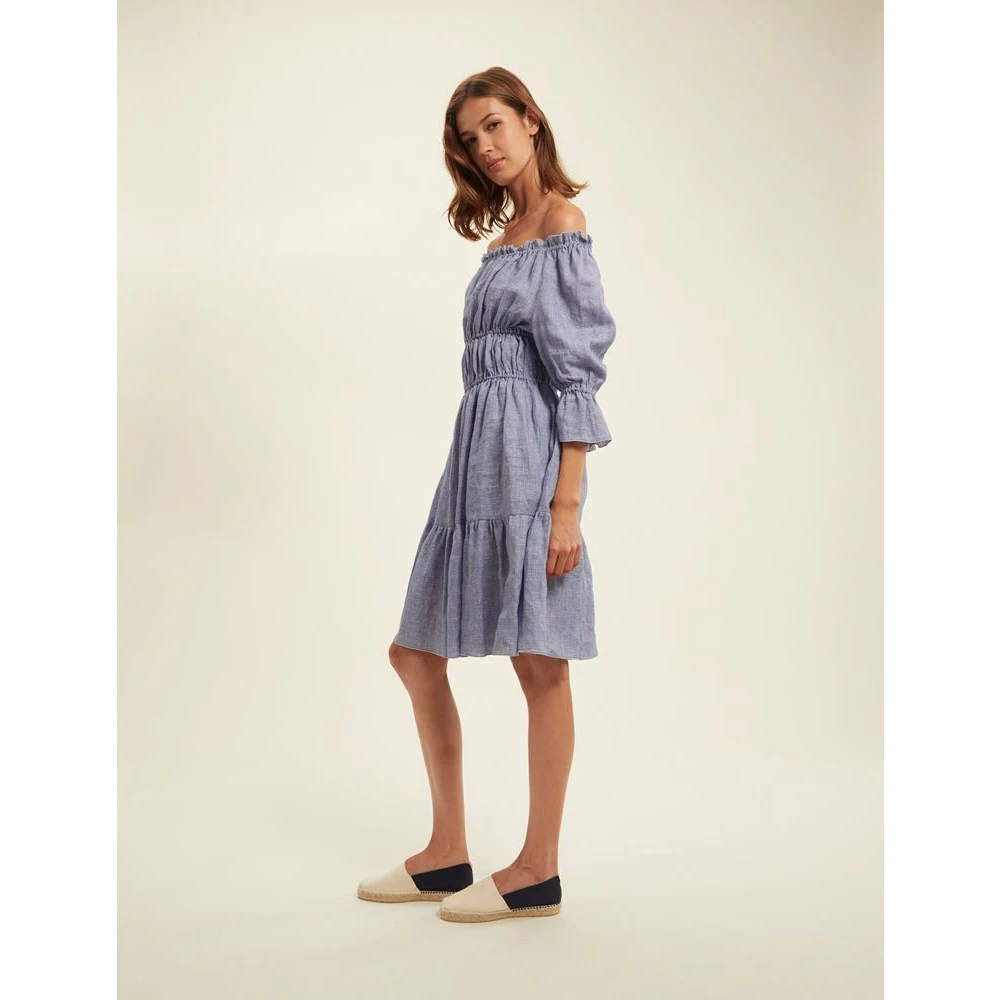 Ines De La Fressange Paris Blauwe Linnen Gerimpelde Jurk Blue Dames