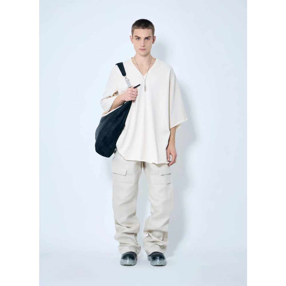Rick Owens Effen Gebreide T-shirt met V-hals van Katoen Beige Heren