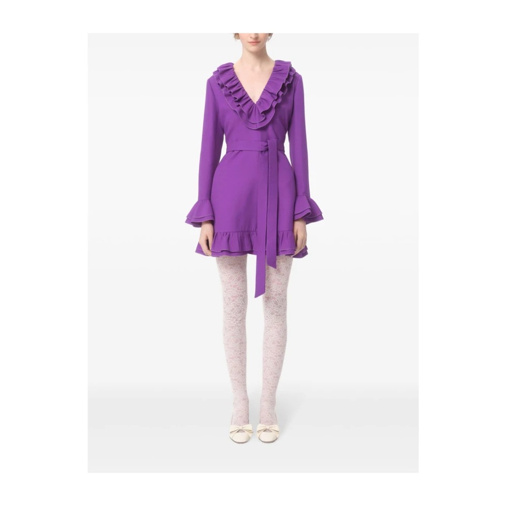 Valentino Paarse wol-zijde mix jurk met ruches Purple Dames