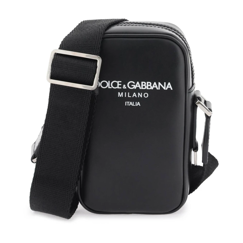 Dolce & Gabbana Kleine leren crossbody tas met logo print Black Heren