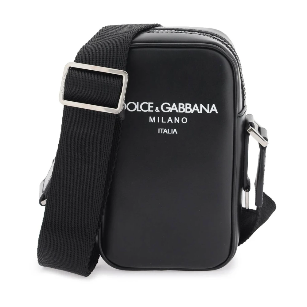 Dolce Gabbana Kleine leren crossbody tas met logo print Black