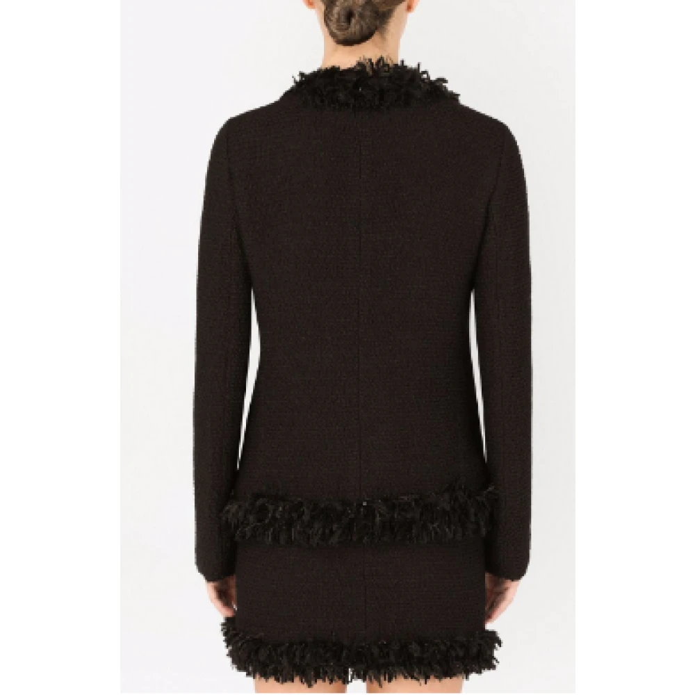 Dolce & Gabbana Frayed Edge Tweed Jas Black Dames