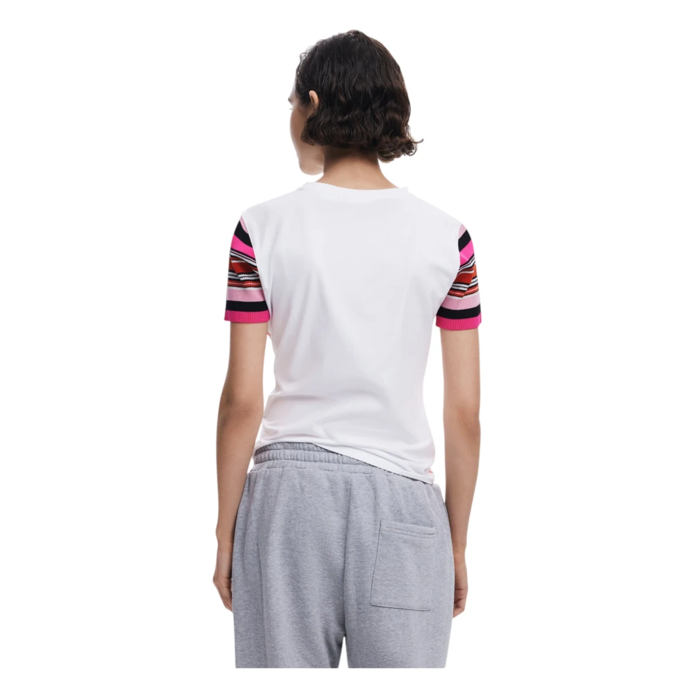Desigual Wit Print Korte Mouw T-shirt White Dames