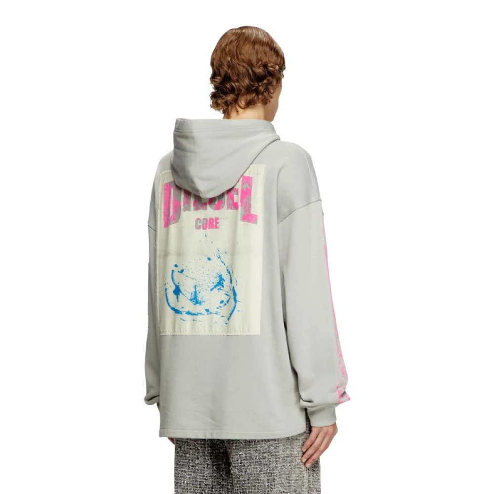 Diesel Hoodie met prints en patches Green Heren