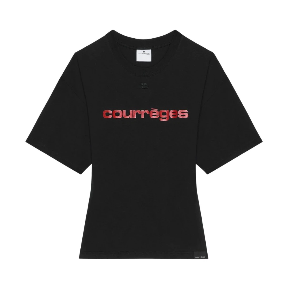 Courrèges Zwart Logo Patch Crew Neck T-shirt Black Dames