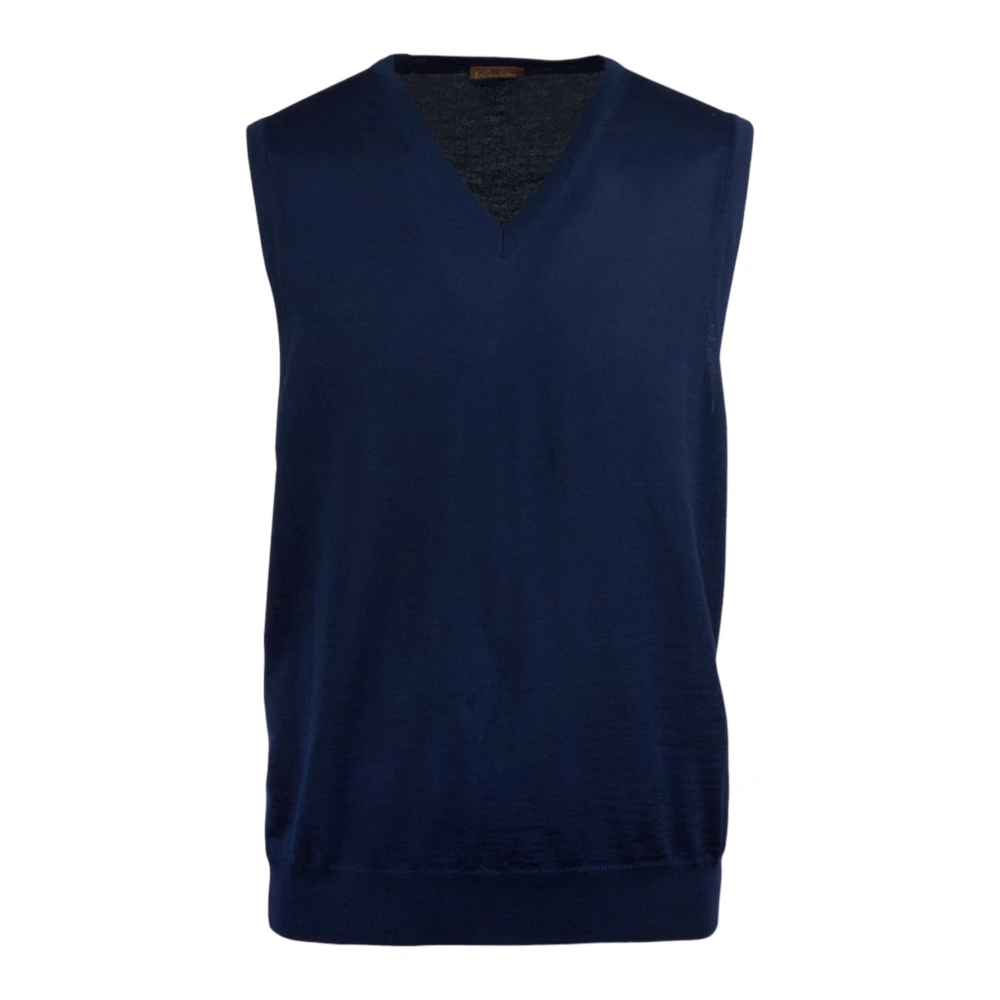 Stenströms Men's Blue Sleeveless Jumpers, M, Merino V-Neck Slipover