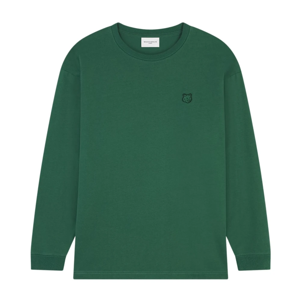 Maison Kitsuné Grön T-shirt med Djärv Rävhuvud Patch Green, Herr