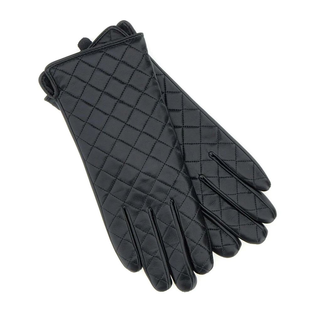 Liu Jo Gewatteerde Zwarte Handschoenen met Strass Logo Black Dames