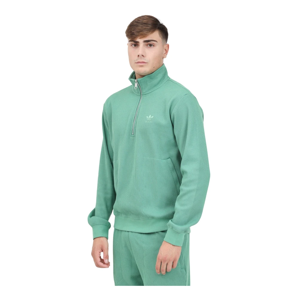 Adidas Originals Grön Half-Zip Tröja Essentials Våffla Green, Herr