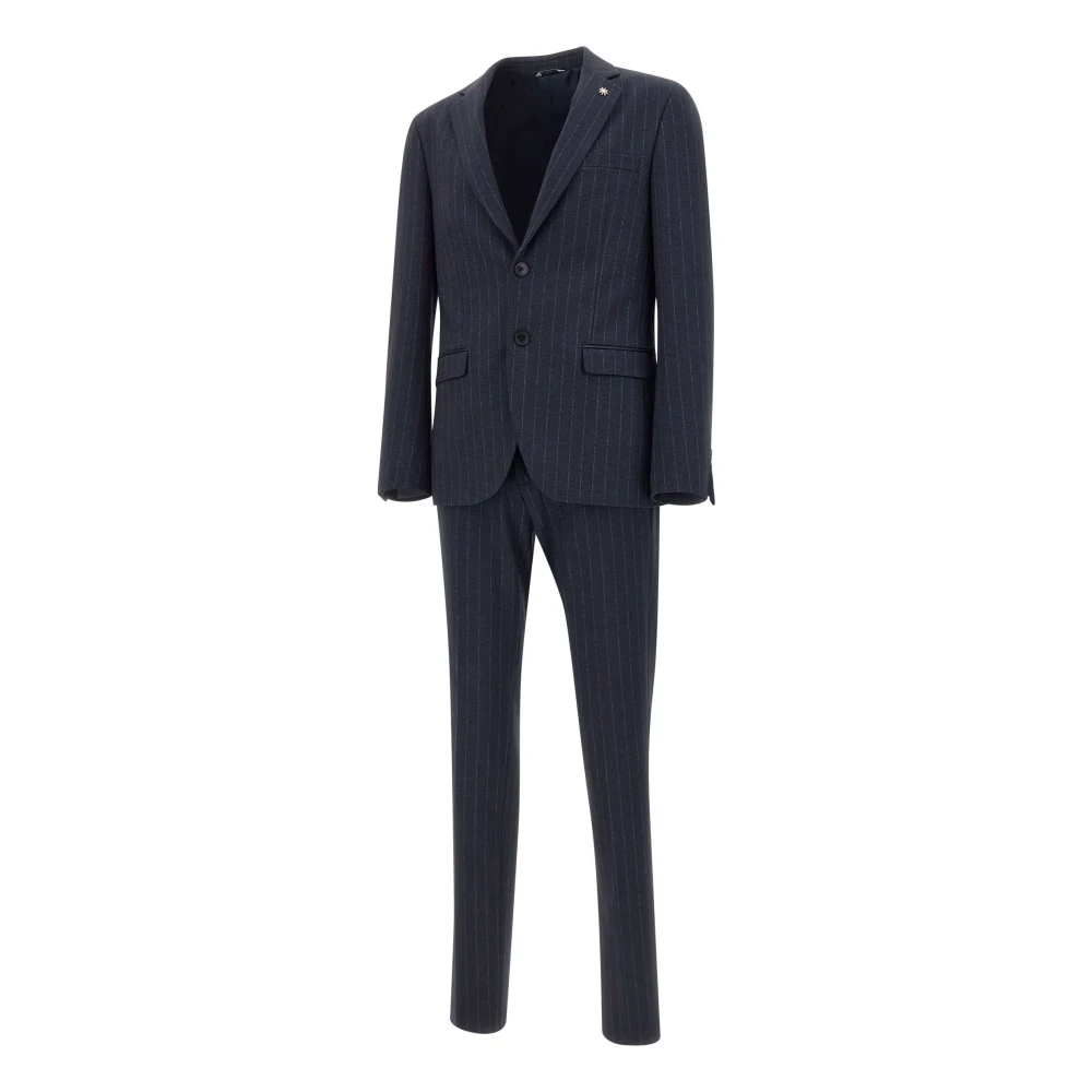 Manuel Ritz Blauw Gestreept Tweedelig Pak Blue Heren