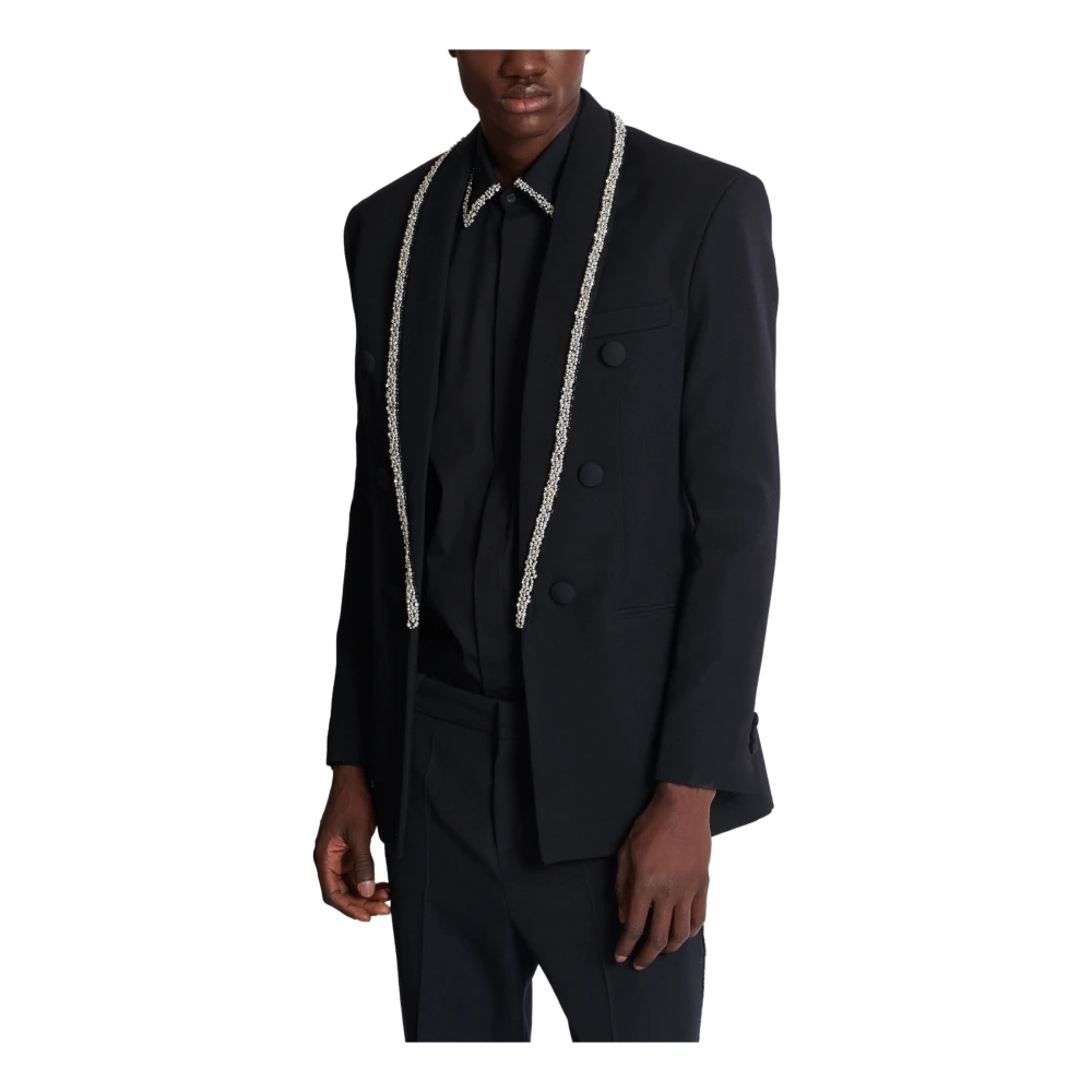 Balmain Jasje van graan met geborduurde kraag Black Heren