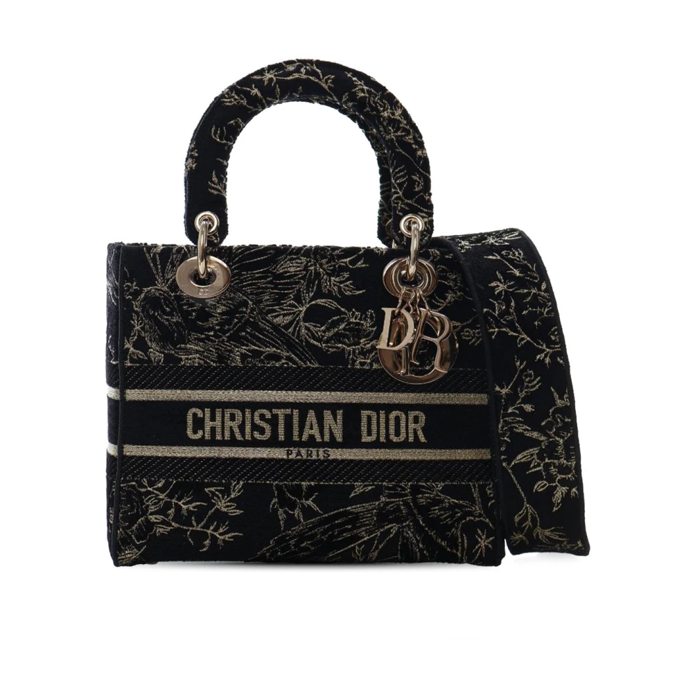 Dior Vintage Women's Black Pre-Owned Vintage Embroidered Lady Satchel Bag