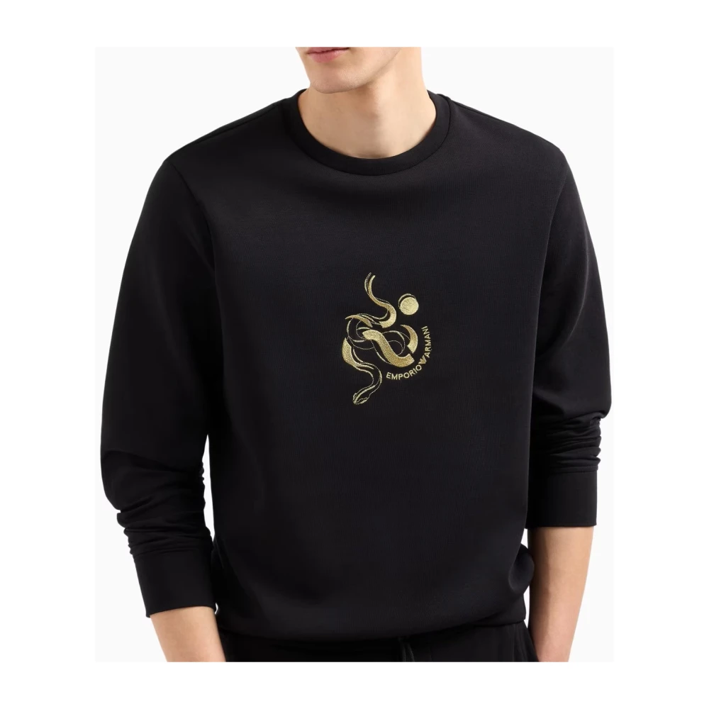 Emporio Armani Zwarte Sweatshirt met Intricate Borduurwerk Black Heren