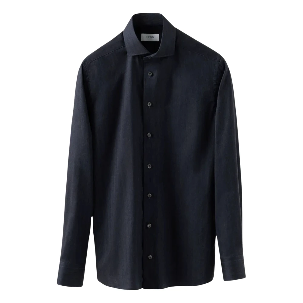 Eton Kreukvrije Herringbone Flanellen Overhemd Blue Heren