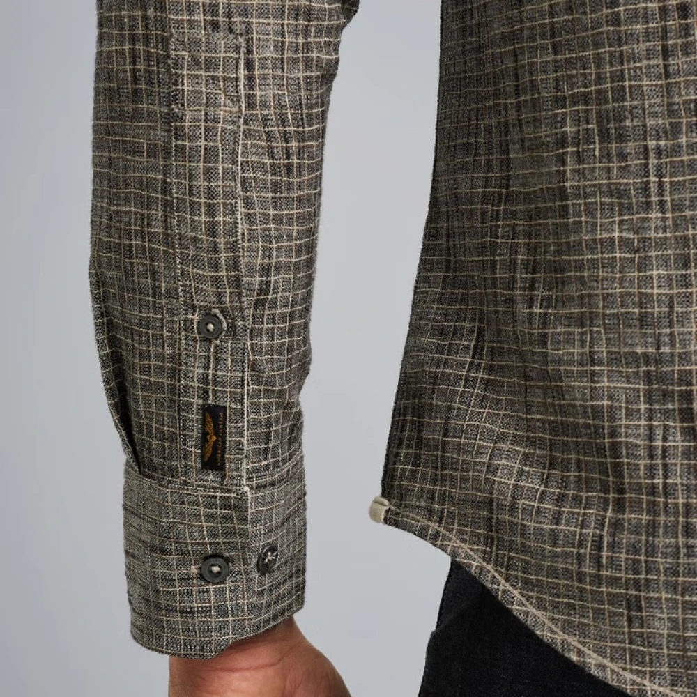 PME Legend Slub Overhemd met Ruitpatroon Gray Heren