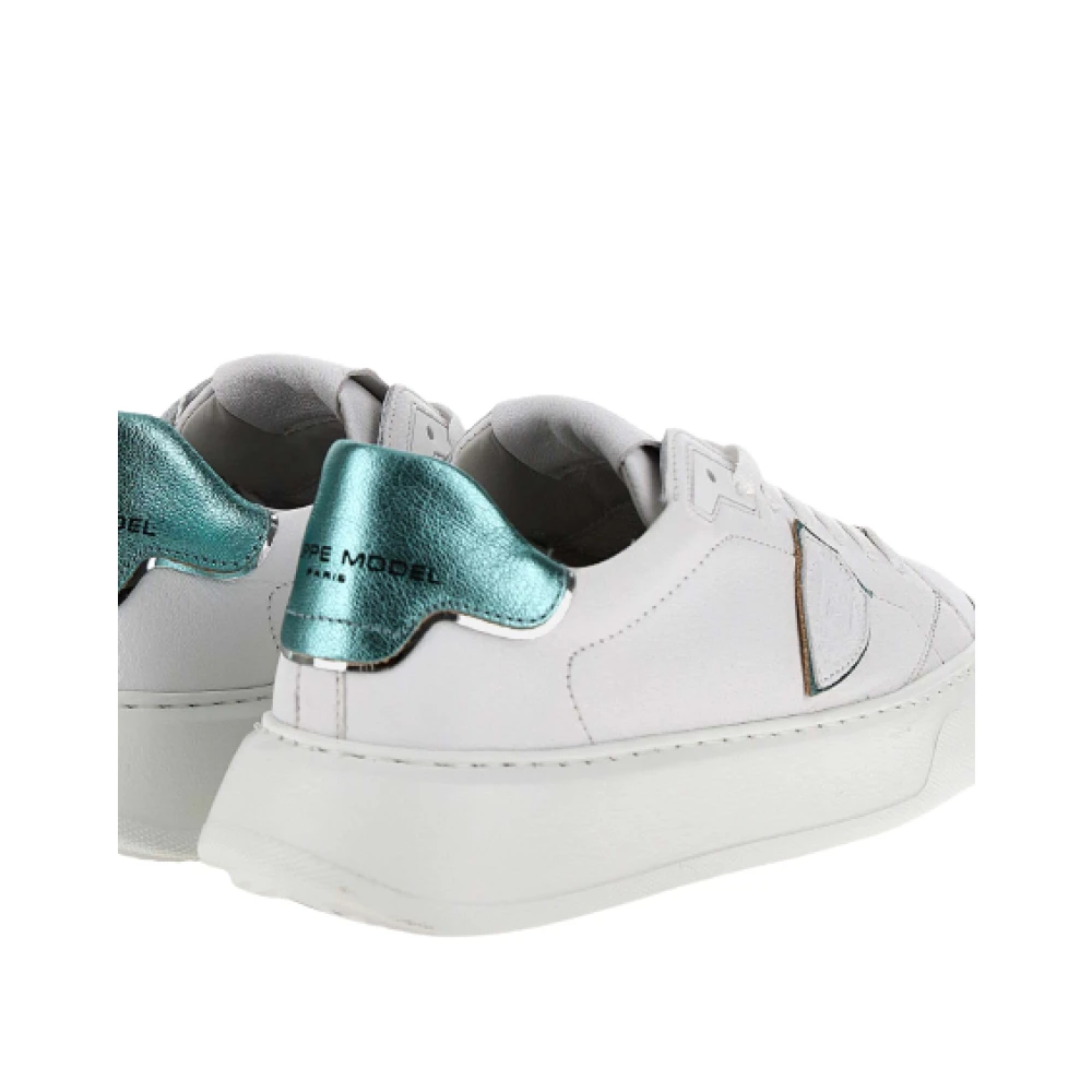 Philippe Model Metallic Wit Blauw Leren Sneakers Ss23 White Dames