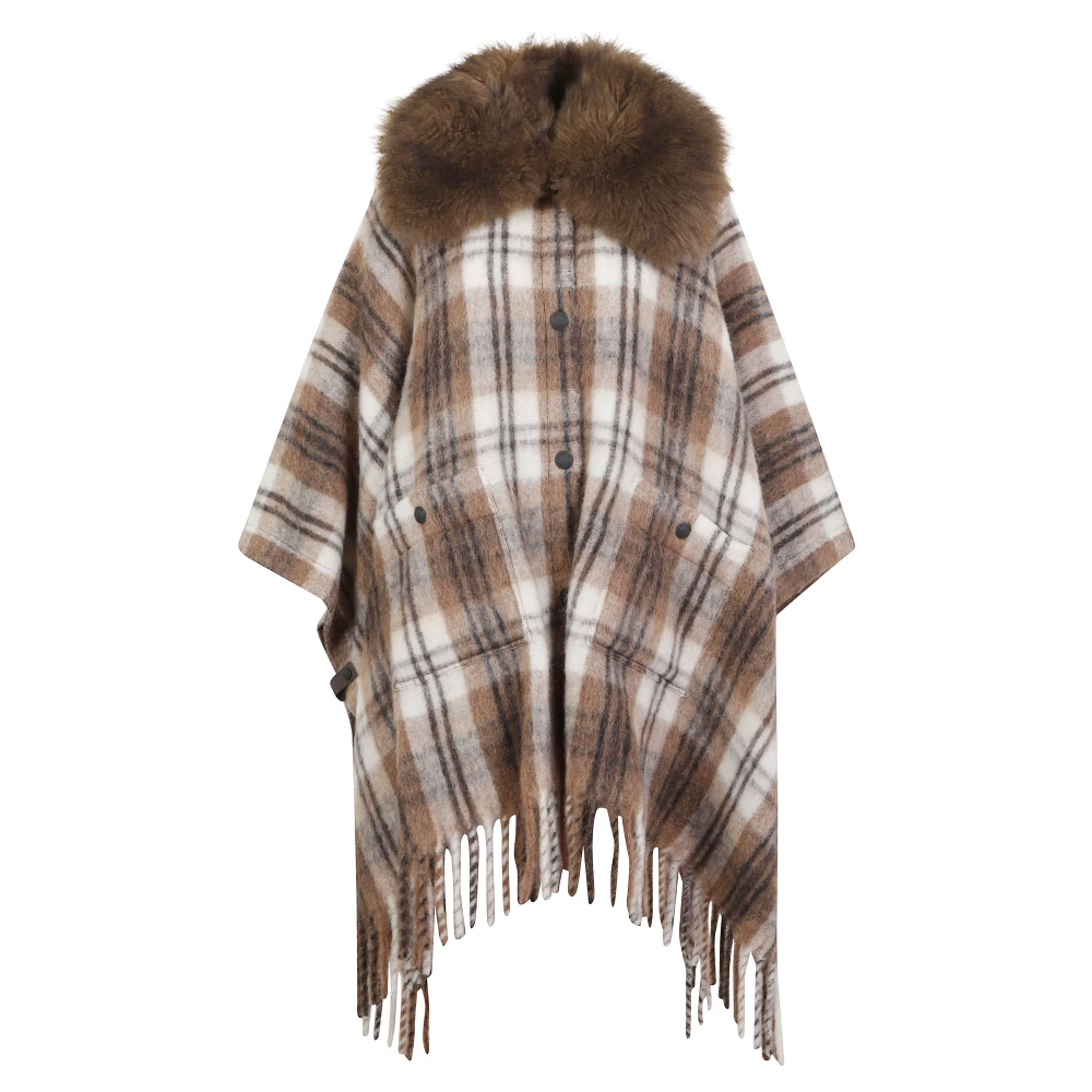 Grenoble Cape Aus Einer Mohair- für Alpaka- Und Wollmischung Mit Lammfellkragen in Damen in Braun, Moncler - Bild 2