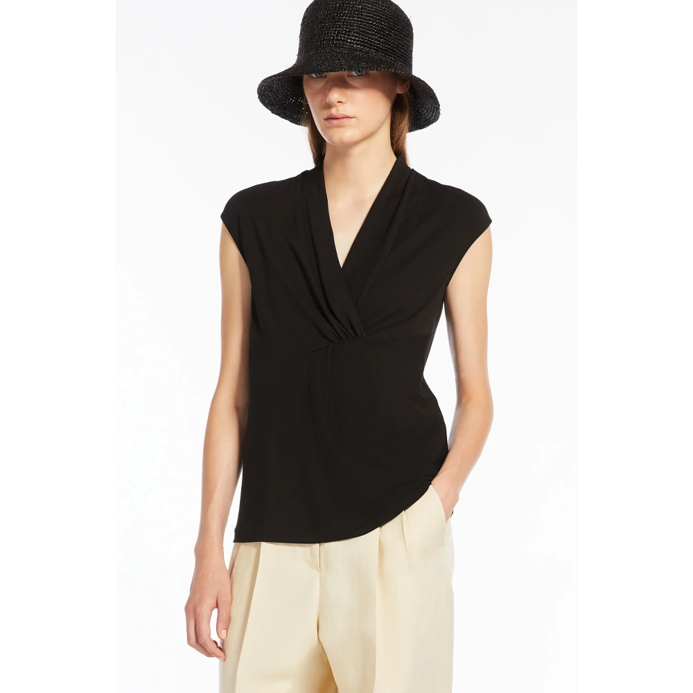Max Mara Weekend Zwarte Mouwloze Gedrapeerde Top Lyocell Jersey Black Dames