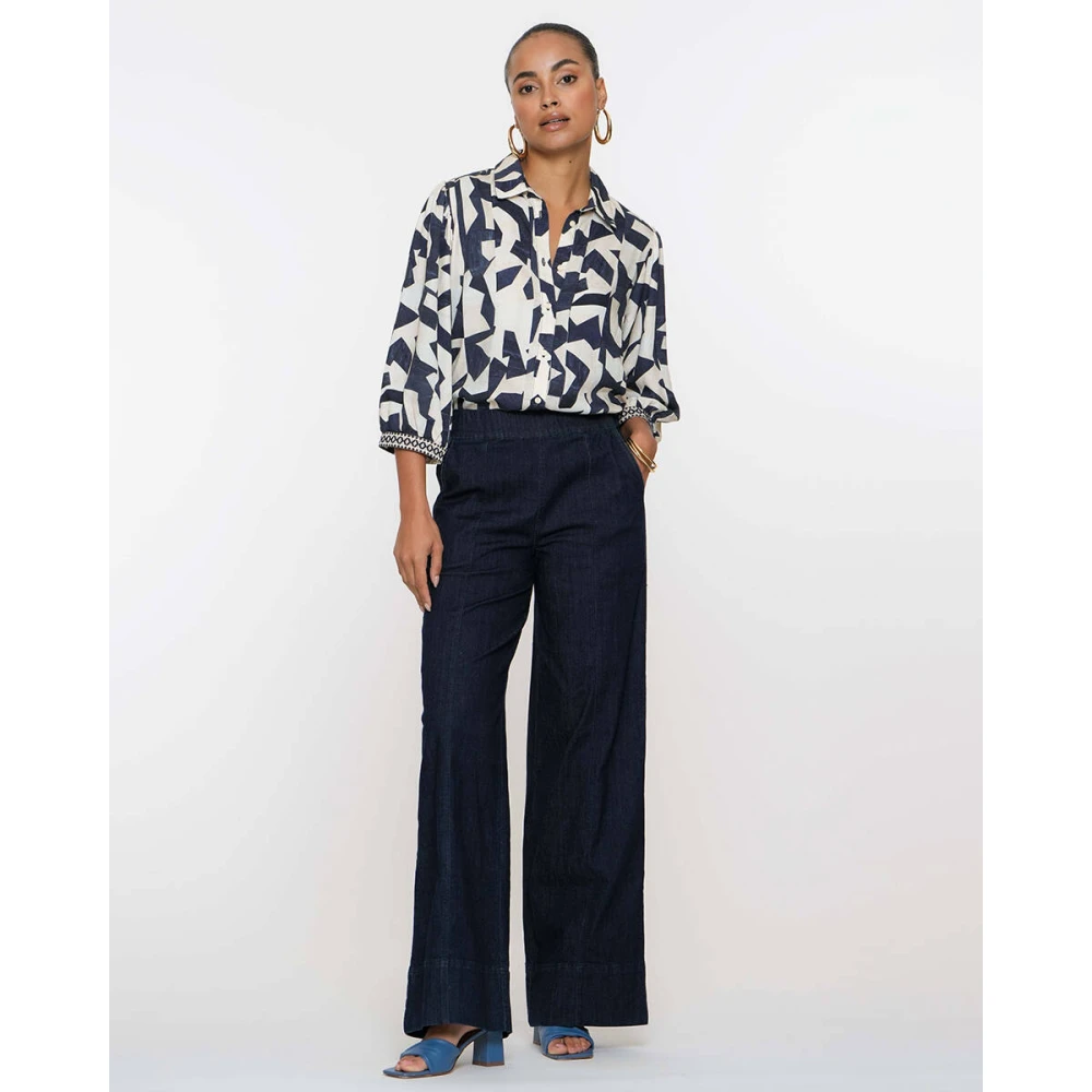 Geisha Wijde elastische taille jeans Blue Dames