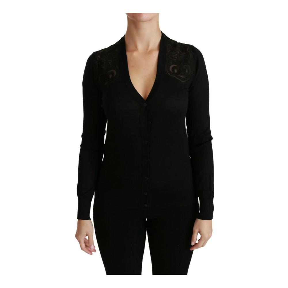 Dolce & Gabbana Stilren Svart Spets Cardigan Sweater Black, Dam