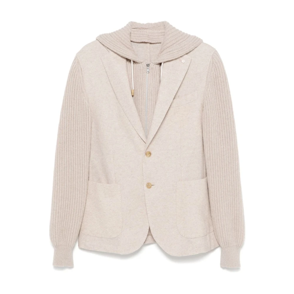 Luigi Bianchi Mantova Beige Gebreid Paneel Jas Gelaagde Details Beige Heren