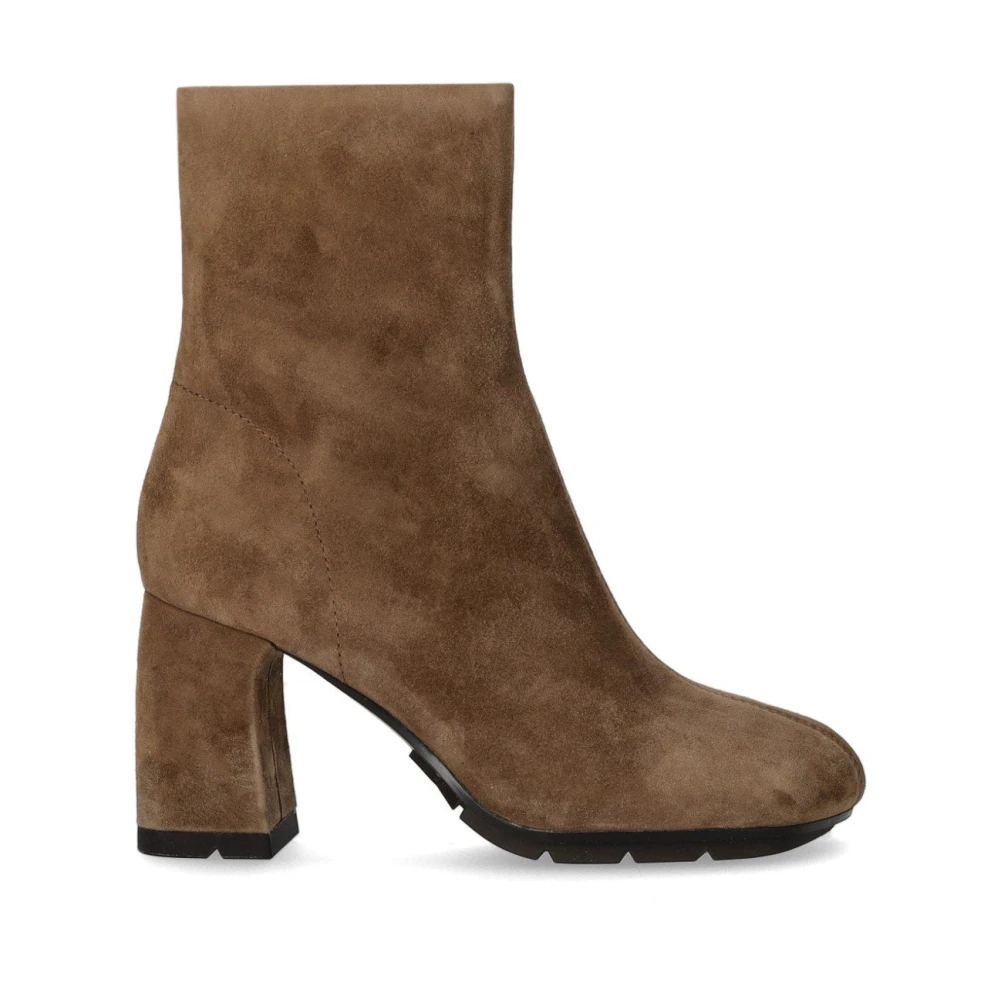 Ash Vrouw Bruin Beige Suède Enkellaars Met Hak
